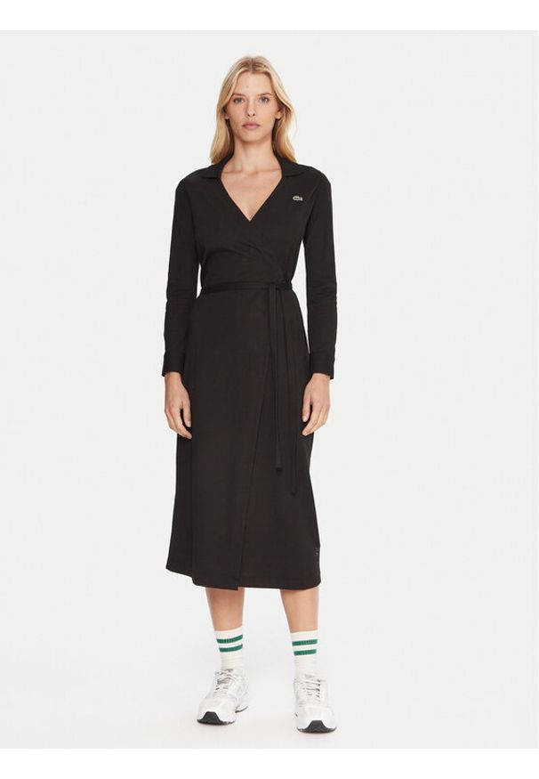 Lacoste Sukienka codzienna EF6022 Czarny Slim Fit. Okazja: na co dzień. Kolor: czarny. Materiał: bawełna. Typ sukienki: proste. Styl: casual