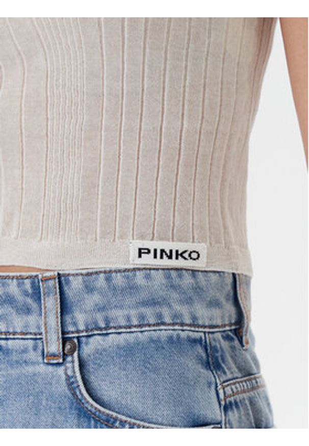 Pinko - PINKO Bluzka Tambora 104773 A1ND Écru Slim Fit. Materiał: bawełna