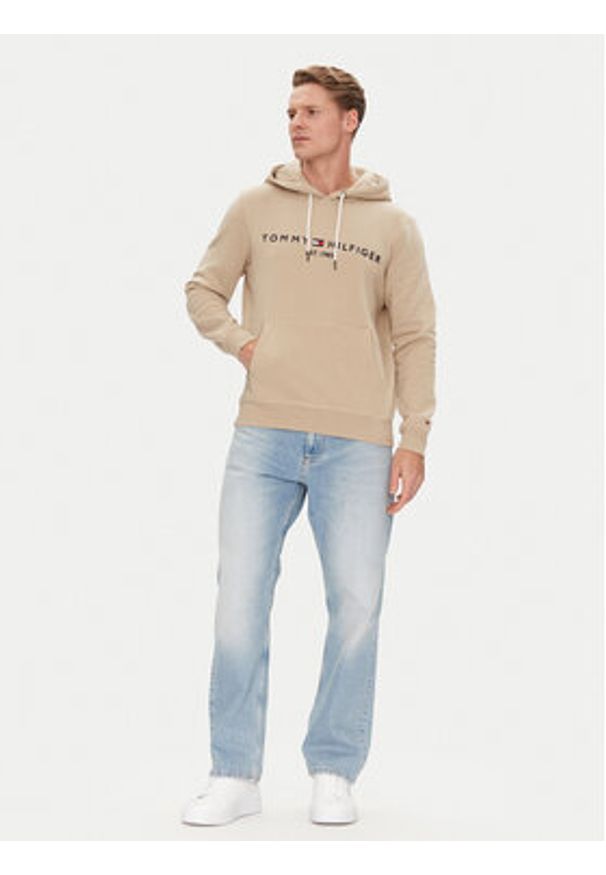 TOMMY HILFIGER - Tommy Hilfiger Bluza Logo MW0MW11599 Beżowy Regular Fit. Kolor: beżowy. Materiał: bawełna