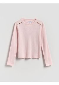 Reserved - Koszulka z ozdobnymi guzikami - pastelowy róż. Kolor: różowy. Materiał: bawełna #1