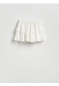 Reserved - Spódnica z ażurowymi wstawkami - złamana biel. Materiał: bawełna, tkanina. Wzór: ażurowy #1
