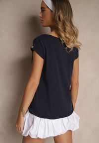 Renee - Granatowy Basicowy T-shirt z Bawełny Ralotea. Okazja: na co dzień. Kolor: niebieski. Materiał: bawełna. Styl: klasyczny, casual