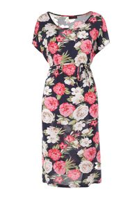 Born2be - Granatowa Sukienka Endiore. Okazja: na ślub cywilny, na randkę, na wesele. Kolekcja: plus size. Kolor: różowy. Wzór: aplikacja, kwiaty, nadruk. Typ sukienki: dla puszystych. Materiał: tkanina. Długość rękawa: krótki rękaw. Sezon: lato. Długość: midi #5