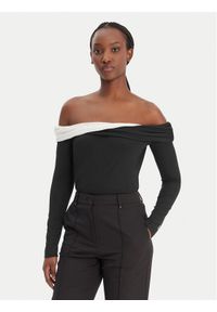 Karl Lagerfeld - KARL LAGERFELD Bluzka B1W17009 Czarny Slim Fit. Typ kołnierza: dekolt w karo. Kolor: czarny #1