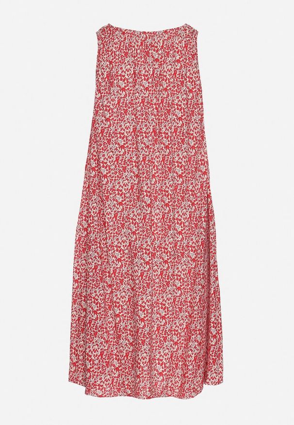 Born2be - Czerwona Rozkloszowana Sukienka z Bawełny w Abstrakcyjny Wzór Annivione. Kolor: czerwony. Materiał: bawełna. Długość rękawa: na ramiączkach. Styl: klasyczny, elegancki