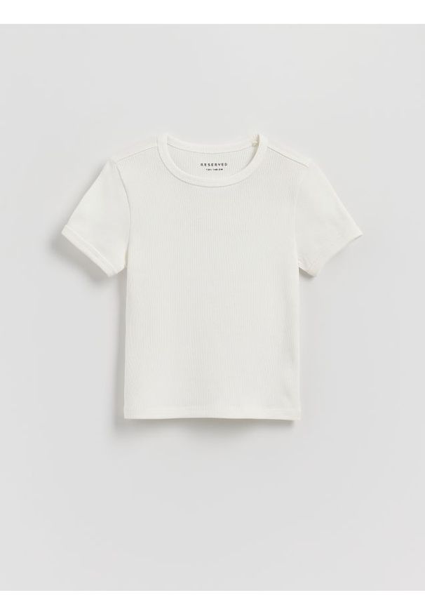 Reserved - Bawełniany t-shirt - złamana biel. Materiał: bawełna