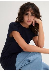 bonprix - Długi T-shirt z czystej bawełny. Kolor: niebieski. Materiał: bawełna. Długość rękawa: krótki rękaw. Długość: krótkie, długie #3