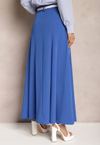 Renee - Niebieska Spódnica Długa Rozkloszowana High Waist Leoraia. Okazja: na co dzień, na spotkanie biznesowe. Stan: podwyższony. Kolor: niebieski. Długość: długie. Styl: biznesowy, elegancki, casual #4