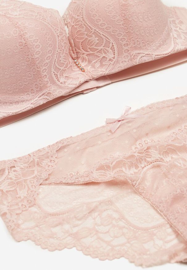 Born2be - Różowy Komplet z Ozdobnej Koronki Biustonosz Full Cup i Majtki Figi Afisa. Kolor: różowy. Materiał: koronka. Wzór: koronka