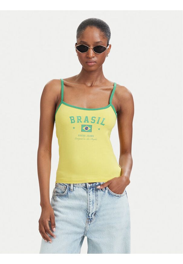 Guess Jeans Top W6YP20 K4202 Żółty Slim Fit. Kolor: żółty. Materiał: bawełna