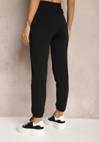 Renee - Czarne Spodnie Dresowe High Waist Wiązane w Talii Elvima. Okazja: na co dzień. Stan: podwyższony. Kolor: czarny. Materiał: dresówka. Styl: casual