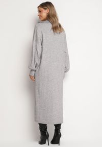 Born2be - Szara Pudełkowa Sukienka Sweterkowa z Wiskozą Szerokimi Rękawami i Kołnierzykiem Rinfera. Kolor: szary. Materiał: wiskoza. Typ sukienki: proste. Styl: wizytowy, elegancki #6