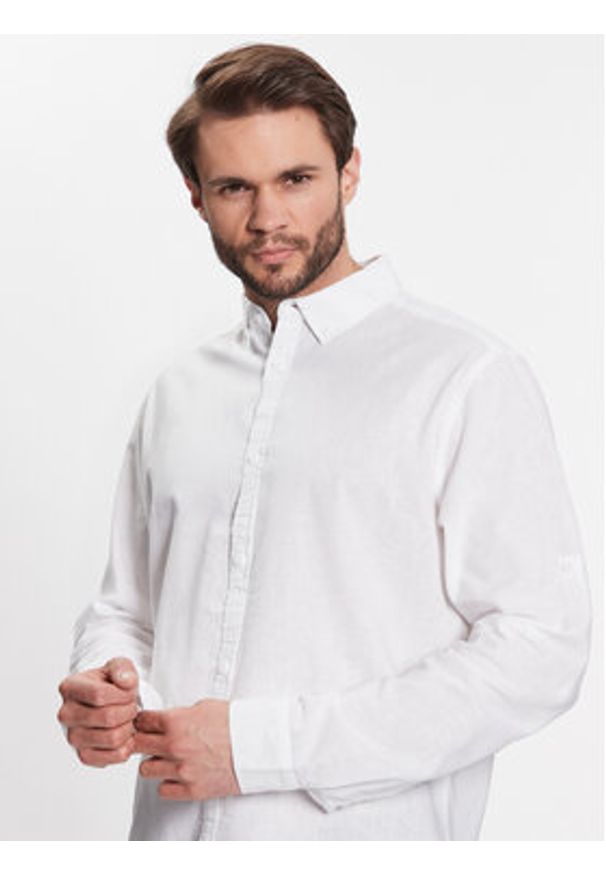 INDICODE Koszula Hanko 20-327 Biały Regular Fit. Kolor: biały. Materiał: bawełna, len