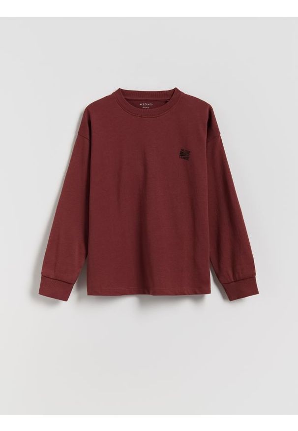 Reserved - Longsleeve z nadrukiem - ciemnobrązowy. Kolor: brązowy. Materiał: bawełna, dzianina. Długość rękawa: długi rękaw. Wzór: nadruk