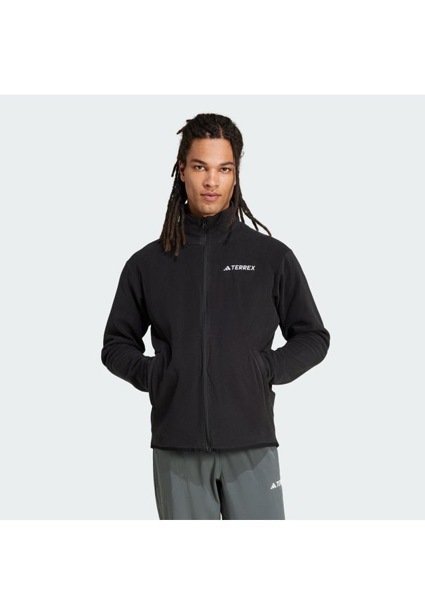 Adidas - Bluza polarowa Multi Essentials z suwakiem na całej długości. Kolor: czarny. Materiał: materiał, polar. Sport: turystyka piesza