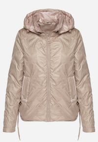 Born2be - Ciemnobeżowa Kurtka Pikowana z Odpinanym Kapturem i Ściągaczami po Bokach Nusarianis. Okazja: na co dzień, na spacer. Kolor: beżowy. Materiał: jeans. Długość rękawa: długi rękaw. Długość: długie. Styl: casual, elegancki #2