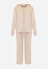 Renee - Jasnobeżowy Welurowy Komplet Dresowy z Bluzą i Szerokimi Spodniami Anelivs. Kolor: beżowy. Materiał: welur, dresówka #2