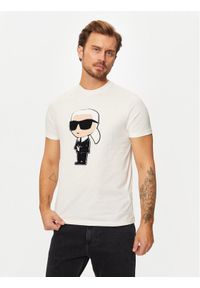 Karl Lagerfeld - KARL LAGERFELD T-Shirt 755075 544250 Biały Regular Fit. Typ kołnierza: dekolt w karo. Kolor: biały. Materiał: bawełna