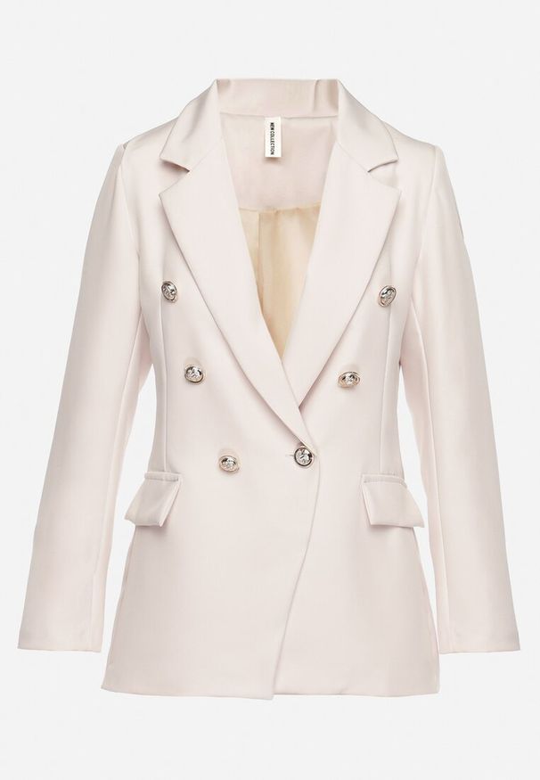 Born2be - Beżowa Marynarka Dwurzędowa z Biżuteryjnymi Guzikami Teudosia. Okazja: na co dzień. Kolor: beżowy. Materiał: jeans. Wzór: aplikacja. Styl: klasyczny, casual, elegancki