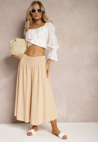 Renee - Jasnobeżowe Spodnie Szerokie Luźne High Waist Inestria. Stan: podwyższony. Kolor: beżowy. Materiał: tkanina. Sezon: lato