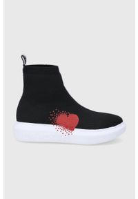 Love Moschino buty kolor czarny. Nosek buta: okrągły. Kolor: czarny. Szerokość cholewki: normalna. Obcas: na obcasie. Wysokość obcasa: niski