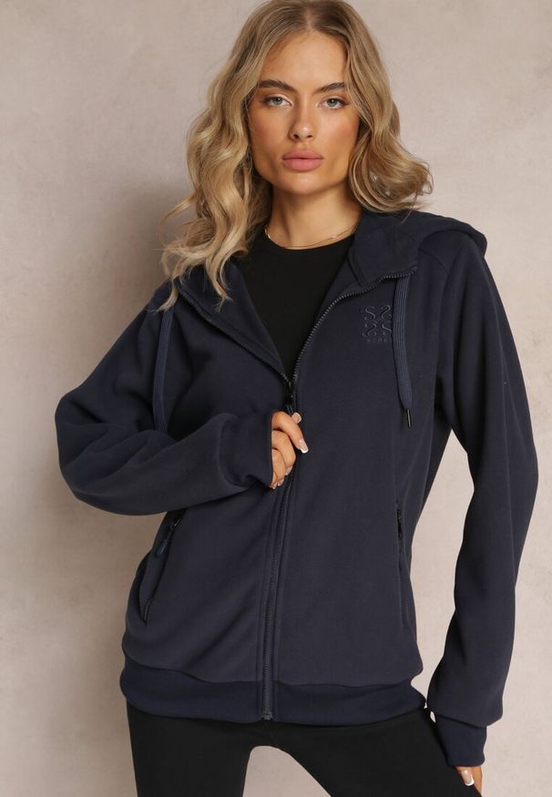 Renee - Granatowa Sportowa Bluza Zapinana na Suwak z Haftowanym Napisem Kelso. Kolor: niebieski. Materiał: bawełna. Wzór: napisy, haft. Styl: sportowy