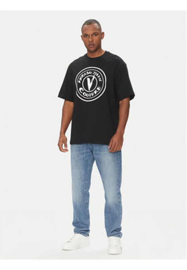 Versace Jeans Couture T-Shirt 78GAHE08 Czarny Regular Fit. Kolor: czarny. Materiał: bawełna