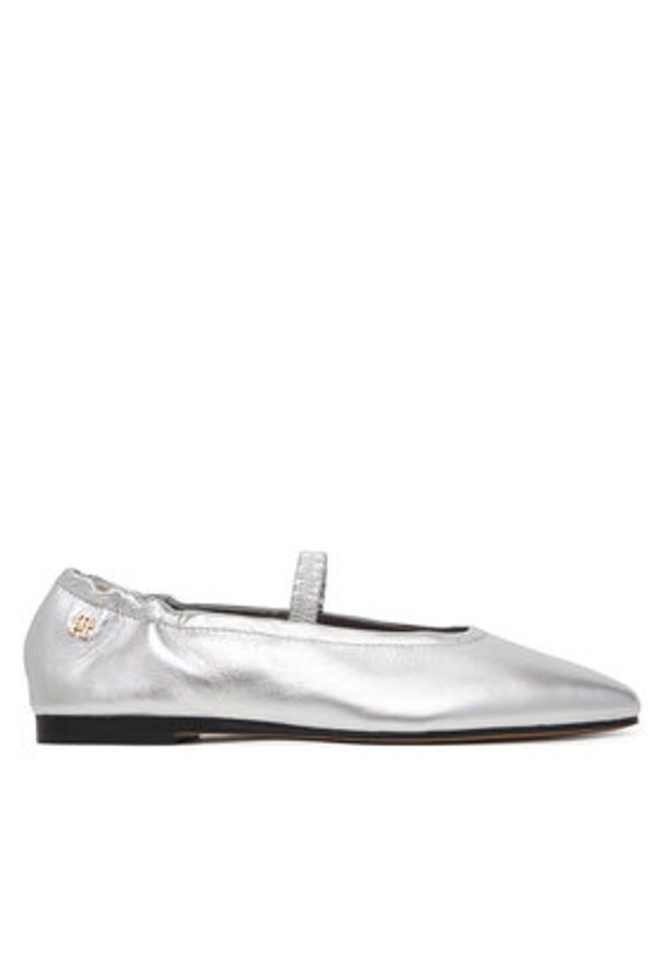 TOMMY HILFIGER - Tommy Hilfiger Baleriny Silver Lth Ellastic Ballerina FW0FW09466 Srebrny. Kolor: srebrny. Materiał: skóra