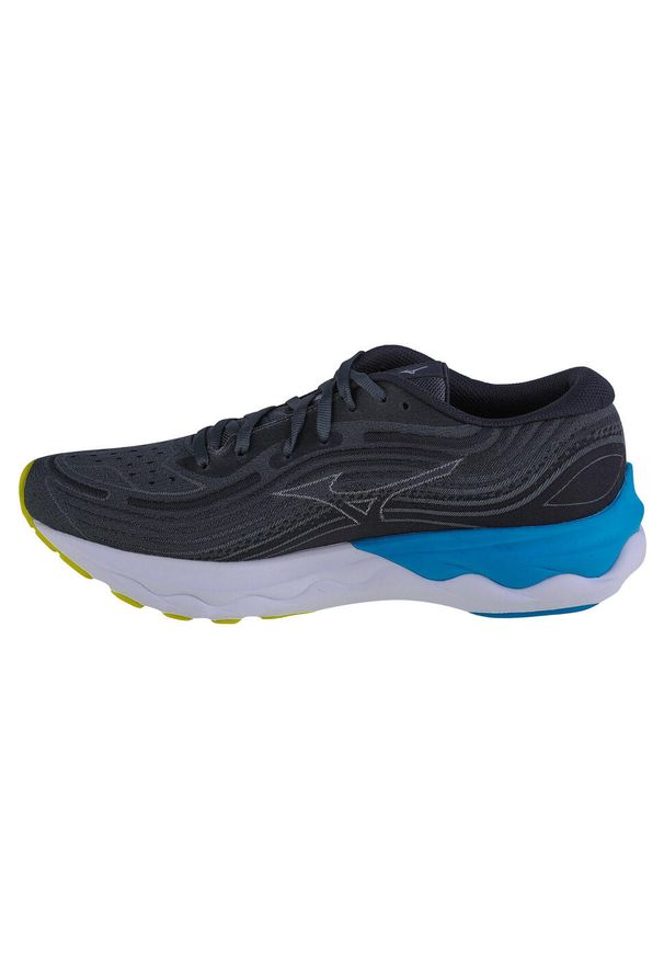 Buty do biegania męskie Mizuno 51 Wave Skyrise. Zapięcie: sznurówki. Kolor: wielokolorowy, niebieski, szary. Materiał: guma, materiał, syntetyk. Szerokość cholewki: normalna. Model: Mizuno Wave