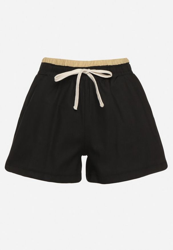 Born2be - Czarne Bawełniane Szorty z Gumką w Pasie Timaolle. Okazja: na co dzień. Kolor: czarny. Materiał: bawełna. Styl: klasyczny, casual, elegancki