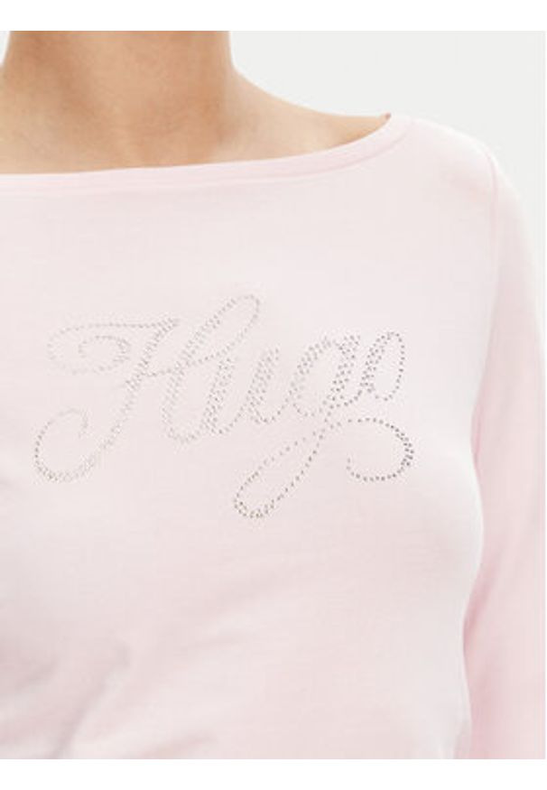 Hugo - HUGO Bluzka 50537227 Różowy Slim Fit. Kolor: różowy. Materiał: bawełna
