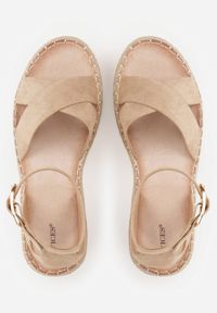 Born2be - Ciemnobeżowe Plecione Sandały Boho VICES ze Skrzyżowanymi Paskami Aqiaria. Okazja: na co dzień. Zapięcie: pasek. Kolor: beżowy. Materiał: len. Sezon: lato. Styl: boho #6