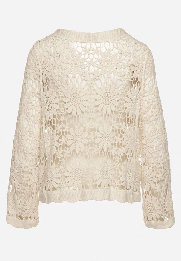 Born2be - Jasnobeżowy Bawełniany Ażurowy Kardigan na Guziki Eviliri. Okazja: na co dzień. Kolor: beżowy. Materiał: bawełna. Wzór: ażurowy. Styl: casual, elegancki