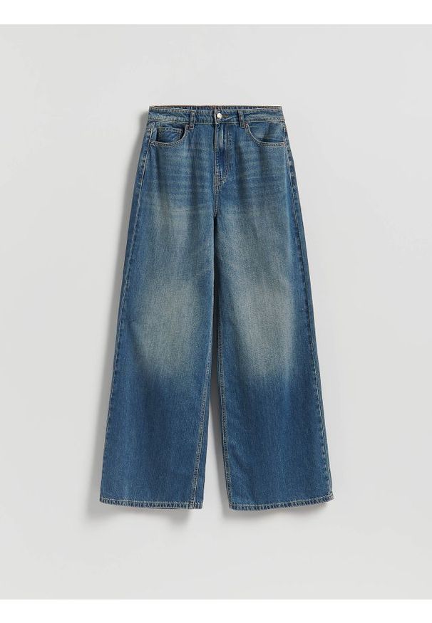 Reserved - Jeansy wide leg z przetarciami - indigo jeans