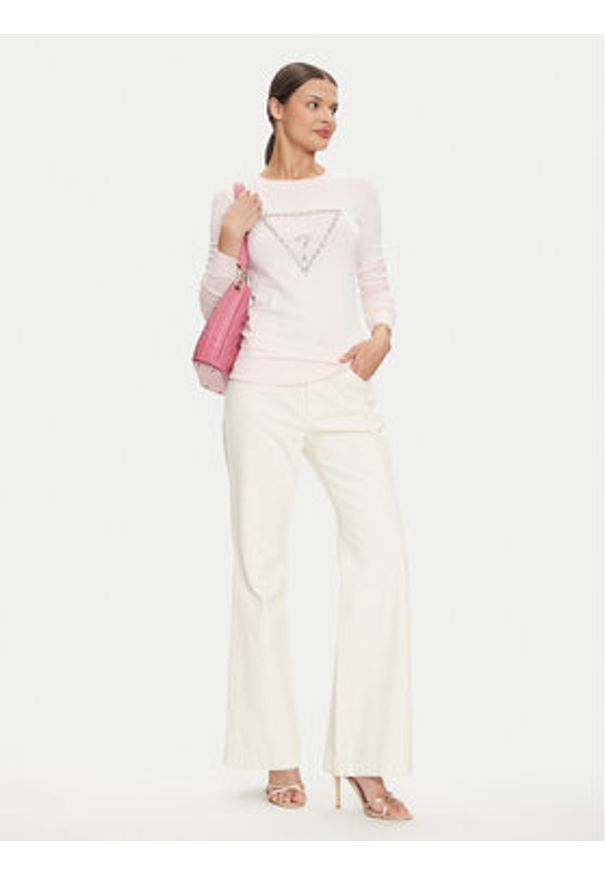 Guess Sweter W4YR31 Z2NQ2 Różowy Slim Fit. Kolor: różowy. Materiał: wiskoza