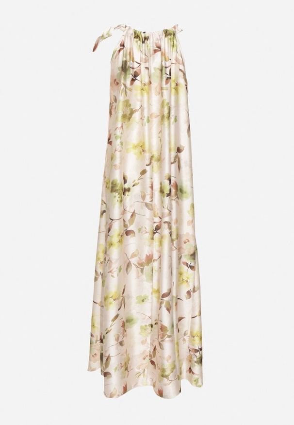 Born2be - Zielona Satynowa Sukienka w Kwiaty Fenaresia. Okazja: na co dzień, na spacer. Kolor: zielony. Materiał: satyna. Długość rękawa: na ramiączkach. Wzór: kwiaty. Sezon: lato. Typ sukienki: proste. Styl: casual, elegancki