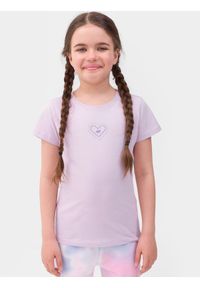 4f - T-shirt z nadrukiem dziewczęcy. Kolor: fioletowy. Materiał: bawełna. Wzór: nadruk #1