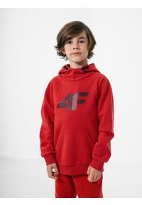 4f - Bluza dresowa nierozpinana z kapturem chłopięca. Okazja: na co dzień. Typ kołnierza: kaptur. Kolor: czerwony. Materiał: dresówka. Styl: casual #1