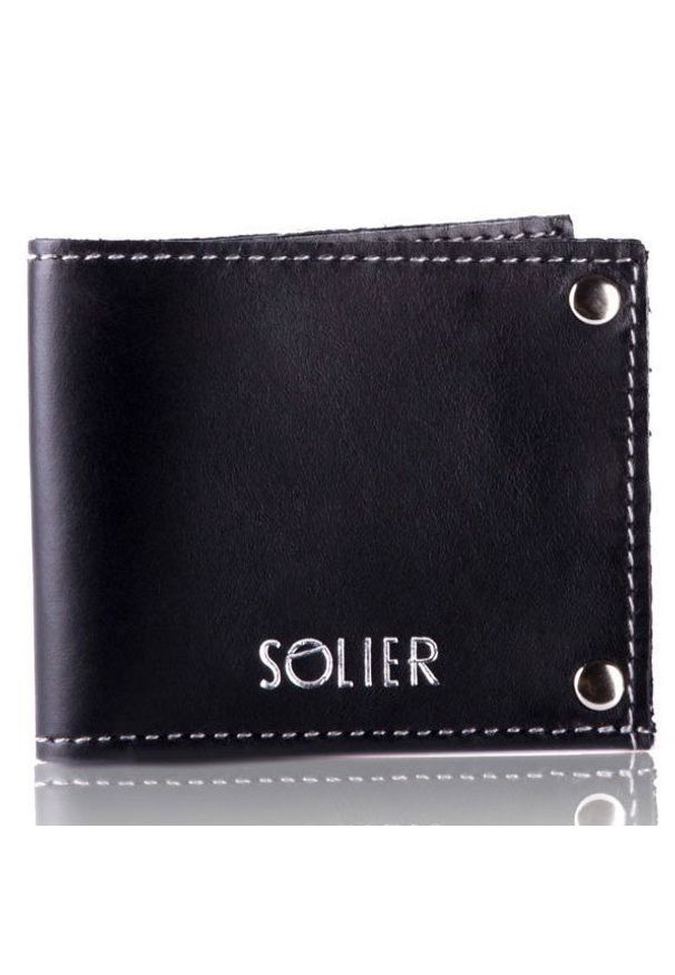 Solier - Skórzany cienki portfel wizytownik SOLIER SW21 czarny vintage. Kolor: czarny. Materiał: skóra