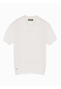 Ombre Clothing - Bawełniana koszulka męska polo ze strukturalnej dzianiny – złamana biel V4 - Rozmiar: XXL. Okazja: do pracy, na co dzień. Typ kołnierza: polo. Materiał: bawełna, dzianina. Długość: krótkie. Styl: casual, elegancki #7