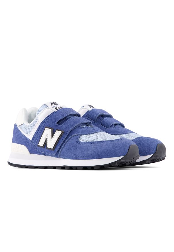 Buty dziecięce New Balance P5742I6 – granatowe. Zapięcie: rzepy. Kolor: niebieski. Materiał: guma, zamsz, syntetyk, materiał. Szerokość cholewki: normalna. Model: New Balance 574. Sport: turystyka piesza