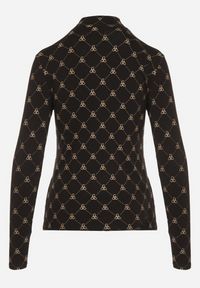 Born2be - Czarna Bawełniana Bluzka z Półgolfem Typu Longsleeve z Geometrycznym Wzorem Tilianna. Okazja: do pracy, na spotkanie biznesowe, na co dzień, na imprezę. Kolor: czarny. Materiał: bawełna. Długość rękawa: długi rękaw. Wzór: geometria. Styl: biznesowy, elegancki, casual, klasyczny