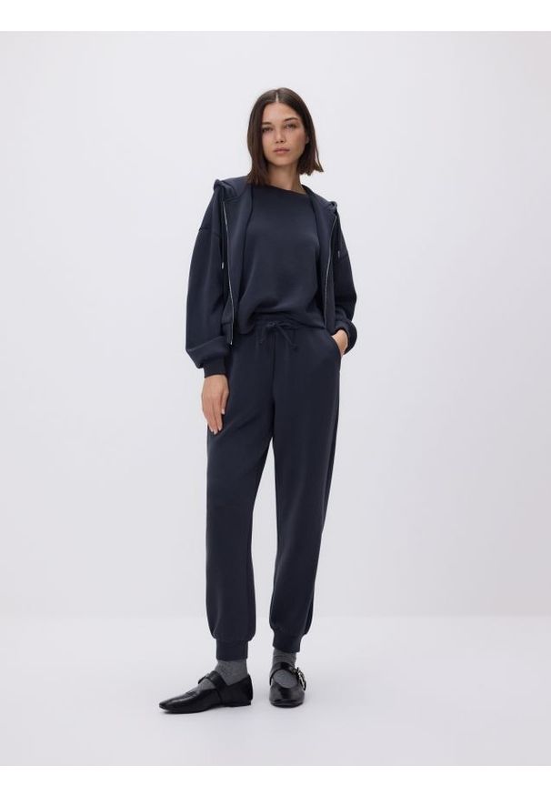 Reserved - Dresowe joggery - ciemnoszary. Kolor: szary. Materiał: dresówka