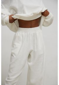 Marsala - Spodnie typu jogger w kolorze WHITE CLOUD - AUSTIN-L. Stan: podwyższony. Kolekcja: plus size. Materiał: bawełna, poliester. Wzór: prążki. Styl: elegancki