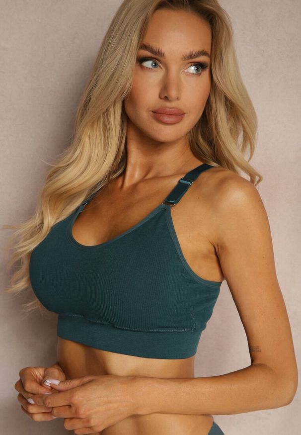 Renee - Ciemnozielony Biustonosz w Typie Sportowego Topu z Koronką Nevenelle. Kolor: zielony. Materiał: koronka. Wzór: koronka