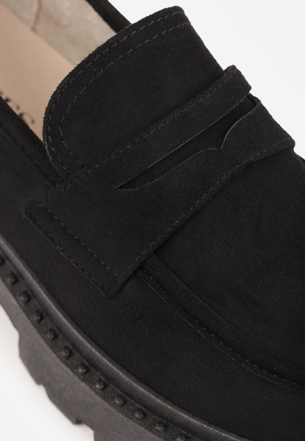 Born2be - Czarne Casualowe Mokasyny Vices na Grubej Podeszwie Viara. Okazja: na co dzień. Kolor: czarny. Materiał: jeans. Styl: casual