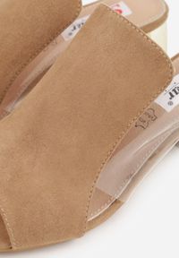 Born2be - Ciemnobeżowe Klapki na Niskim Słupku ze Skórzaną Wkładką i Transparentnymi Wstawkami Neya. Okazja: na co dzień. Kolor: beżowy. Materiał: skóra. Obcas: na słupku. Styl: casual, elegancki #3
