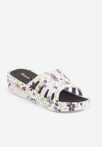 Born2be - Biało-Czarne Klapki Piankowe Basenowe na Grubej Podeszwie Mephistae. Okazja: na co dzień. Kolor: biały. Materiał: len, dresówka. Sezon: lato. Styl: wakacyjny, casual #9