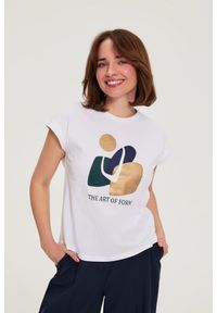 MOODO - Bluzka z bawełny z nadrukiem biała. Kolor: biały. Materiał: bawełna. Wzór: nadruk #1