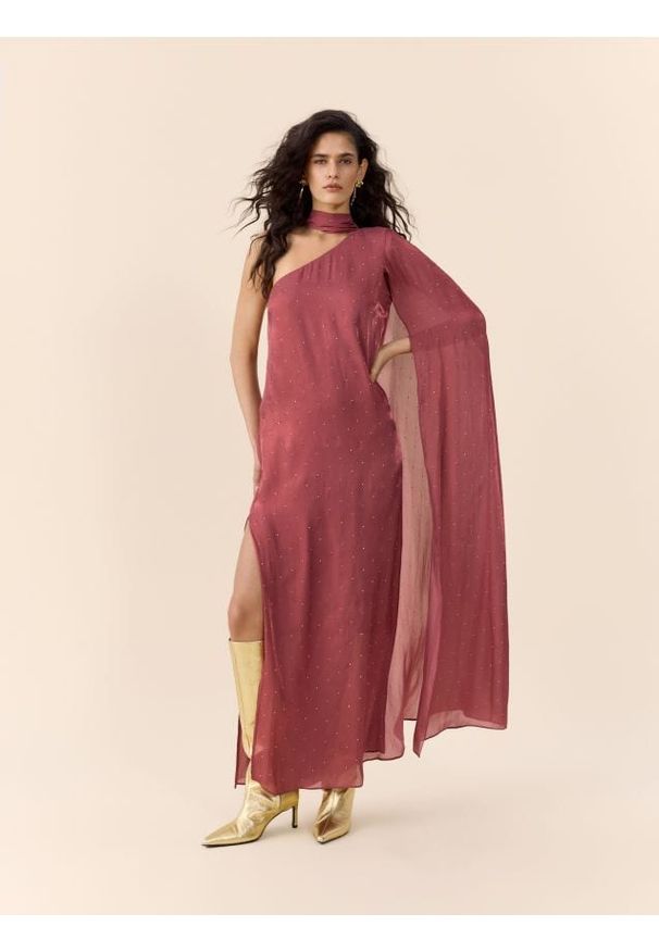 Reserved - Sukienka z szalem - fuksja. Kolor: różowy. Materiał: tkanina